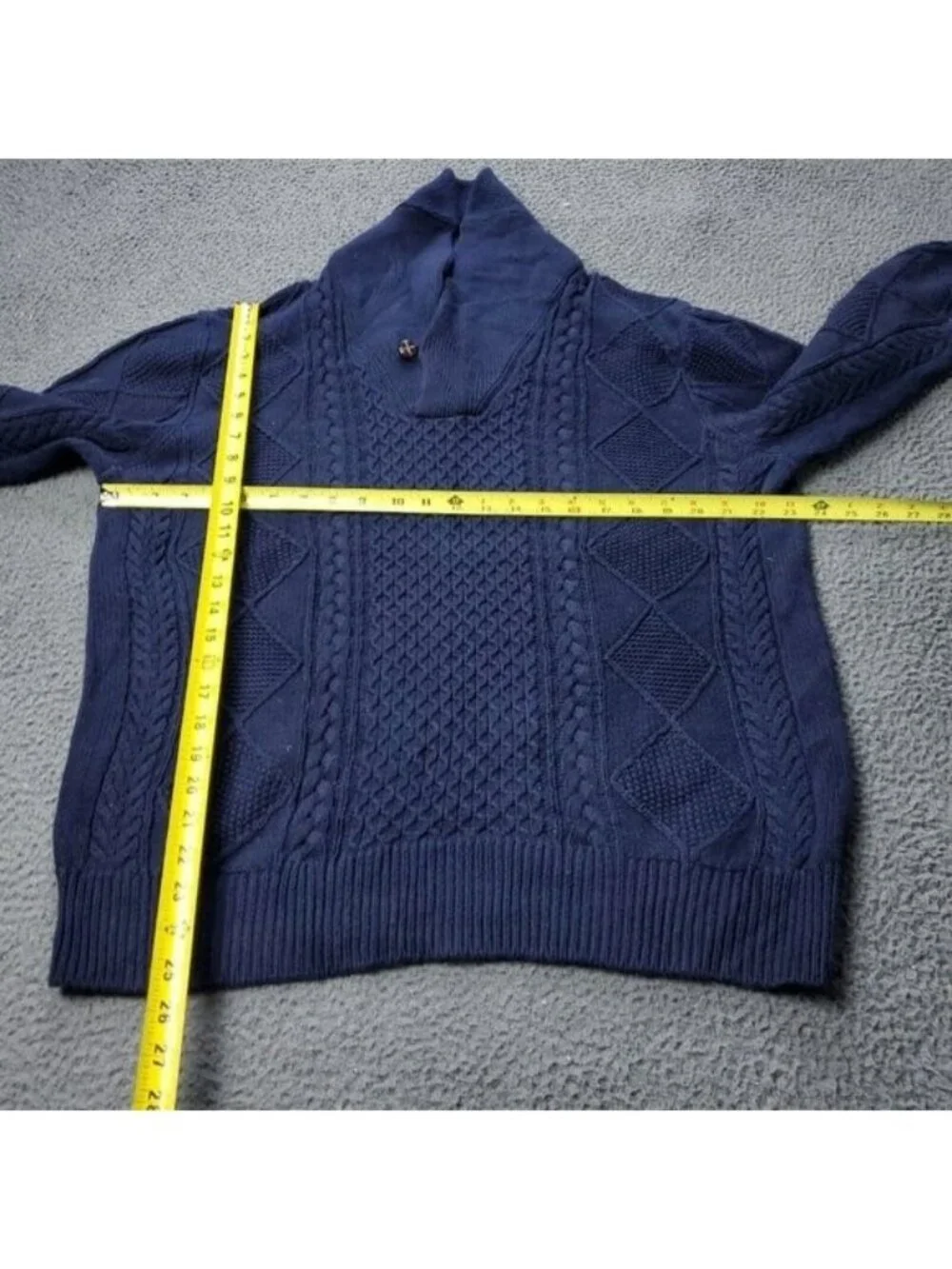 J. Crew Sweater Men Large Cotton Knit Cable Fisherman Button Cowl Pullover Blue